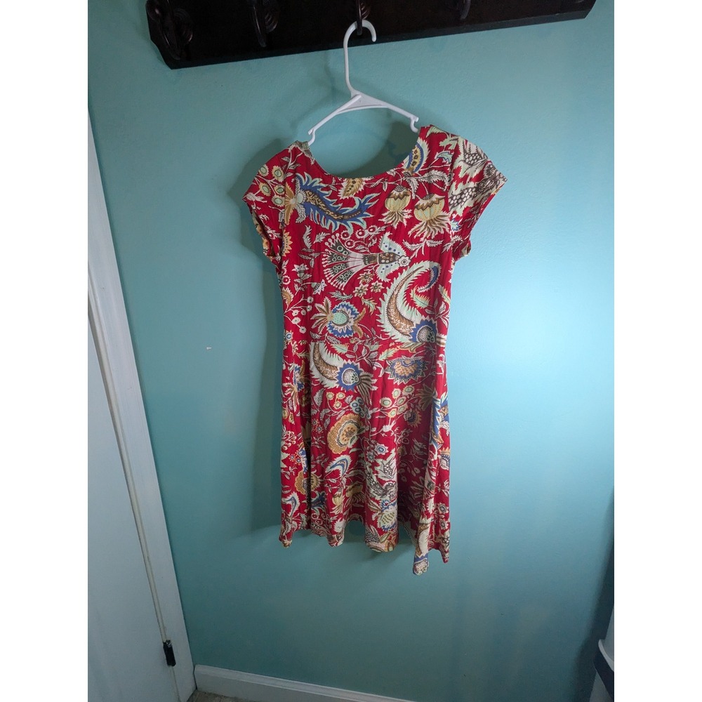 Chaps Denim Womens‎ Red Paisley Floral Fit and Flare Jersey Knit Dress Medium